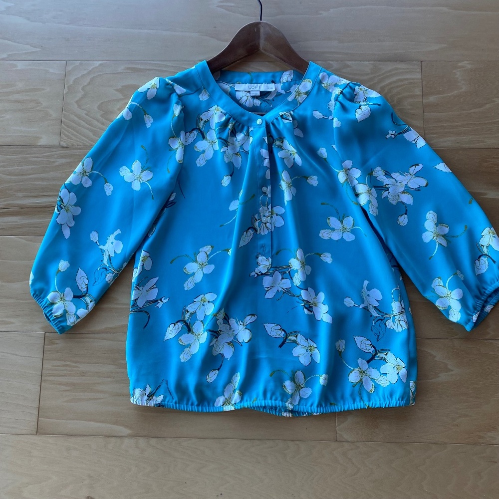Loft Women Floral 3/4 Sleeve Blouse
